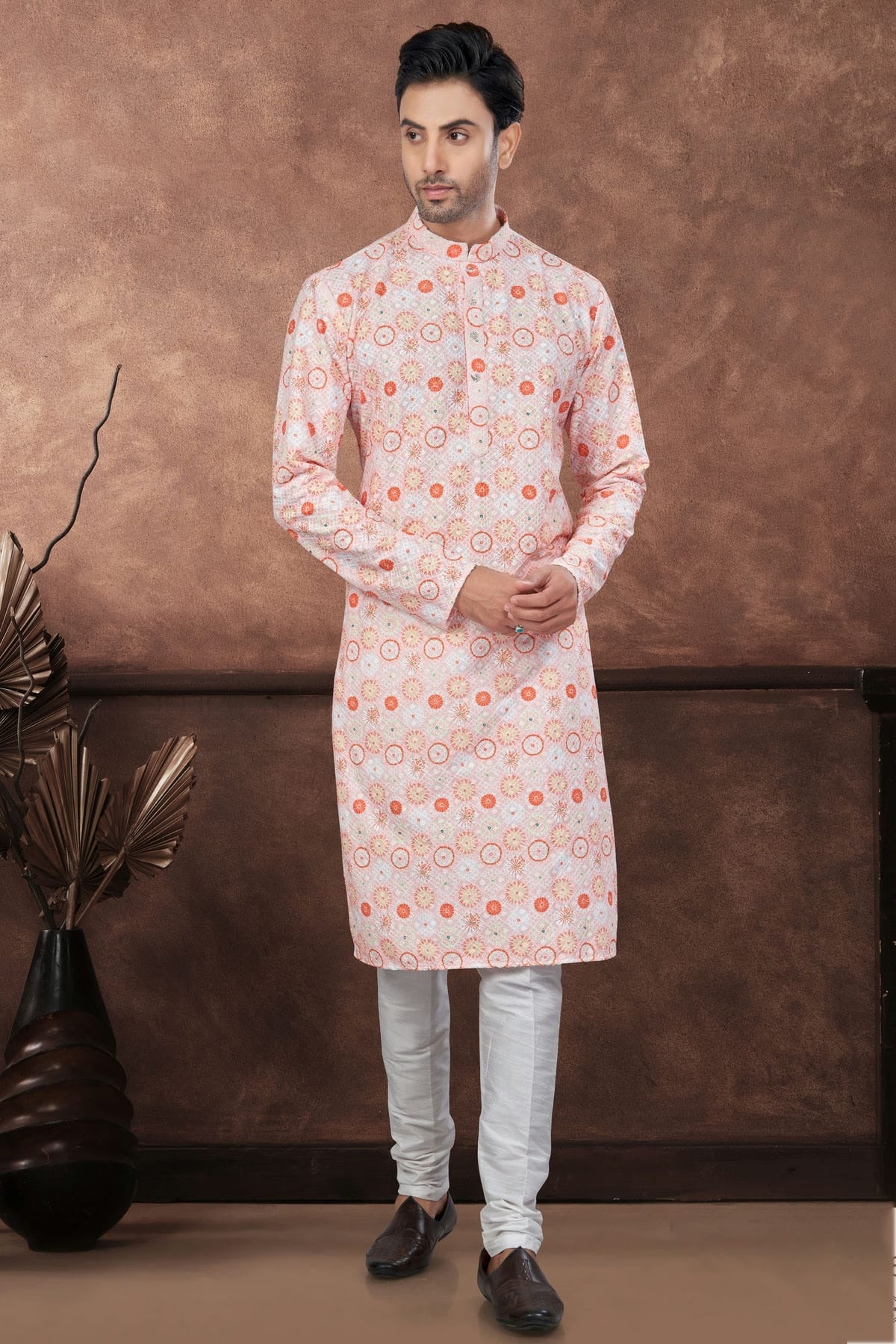 Orange and Cream Soft Rayon Kurta Pajama KP1040681