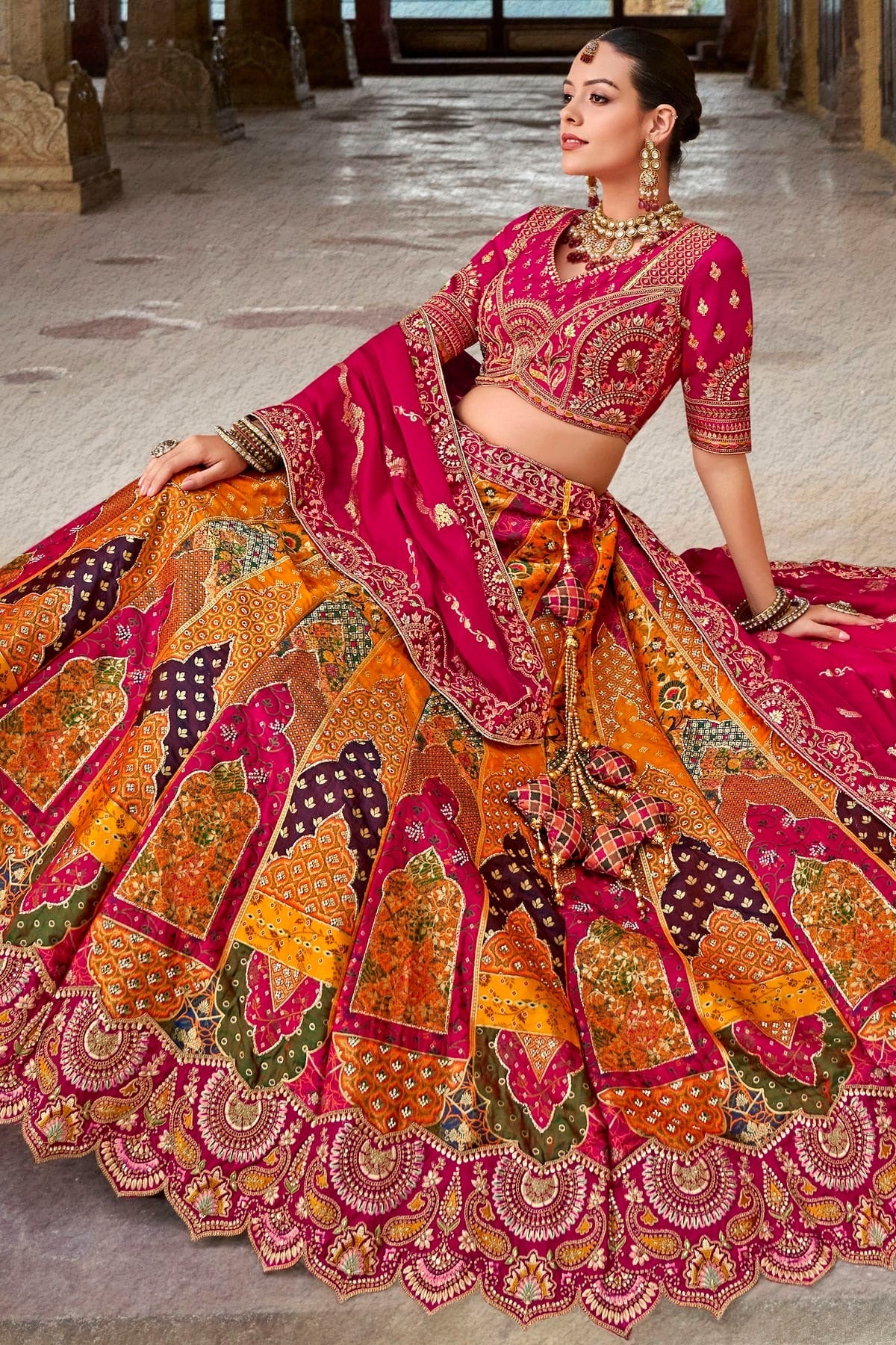 Orange and Pink Colour Banarasi Silk Bridal Lehenga Choli LC1290101 A