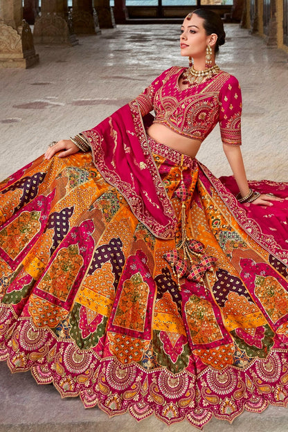 Orange and Pink Colour Banarasi Silk Bridal Lehenga Choli LC1290101 A