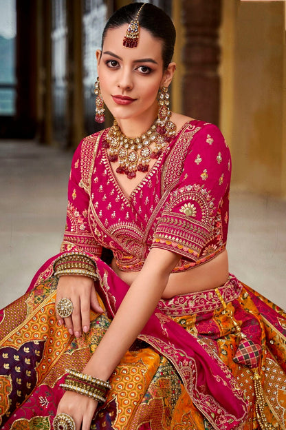 Orange and Pink Colour Banarasi Silk Bridal Lehenga Choli LC1290101 B