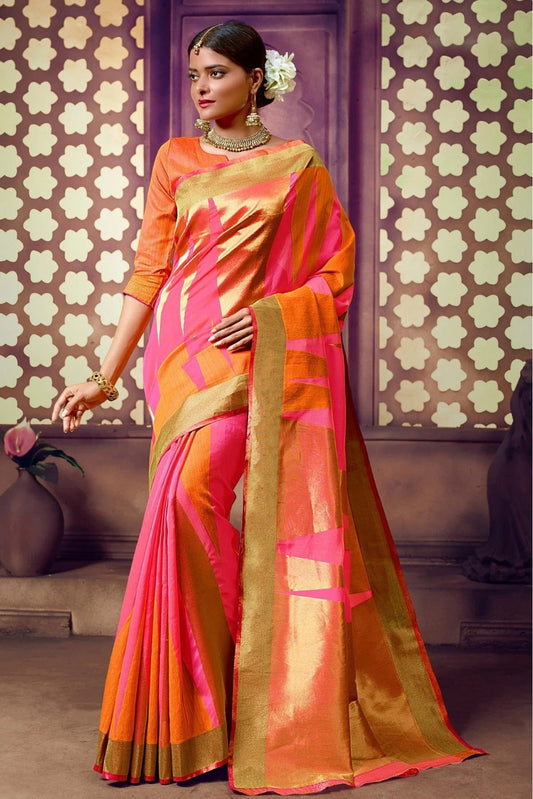 Orange and Pink Colour Handloom Cotton Traditional Saree SD1100082