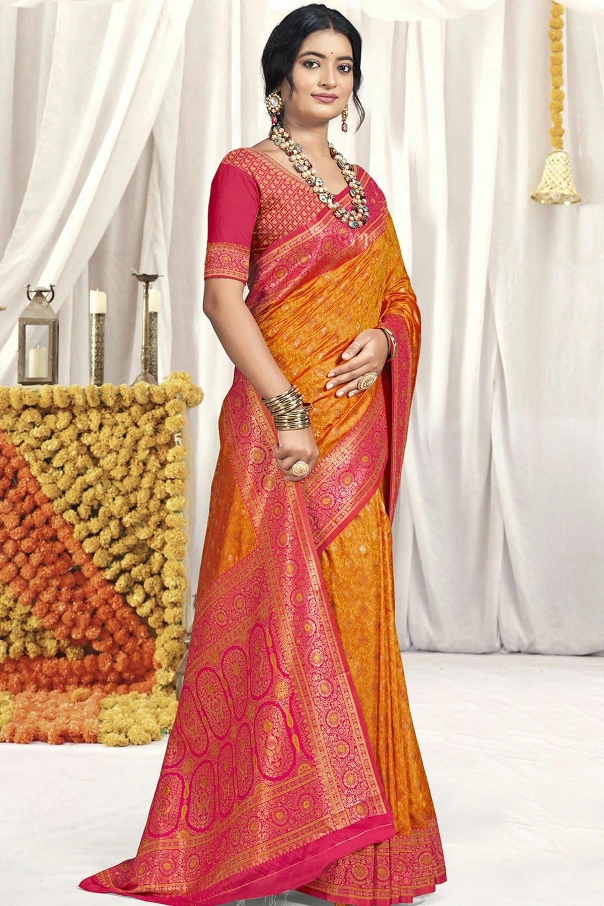 Orange and Pink Colour Silk Traditional Saree SD1102560