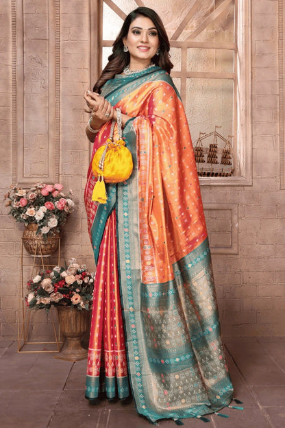 Orange and Pink Colour Woven Work Pure Banarasi Tissue Silk Traditional Saree SD1250298 A