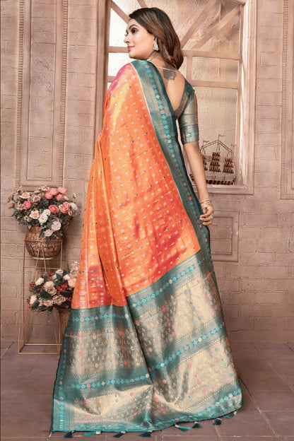 Orange and Pink Colour Woven Work Pure Banarasi Tissue Silk Traditional Saree SD1250298 B
