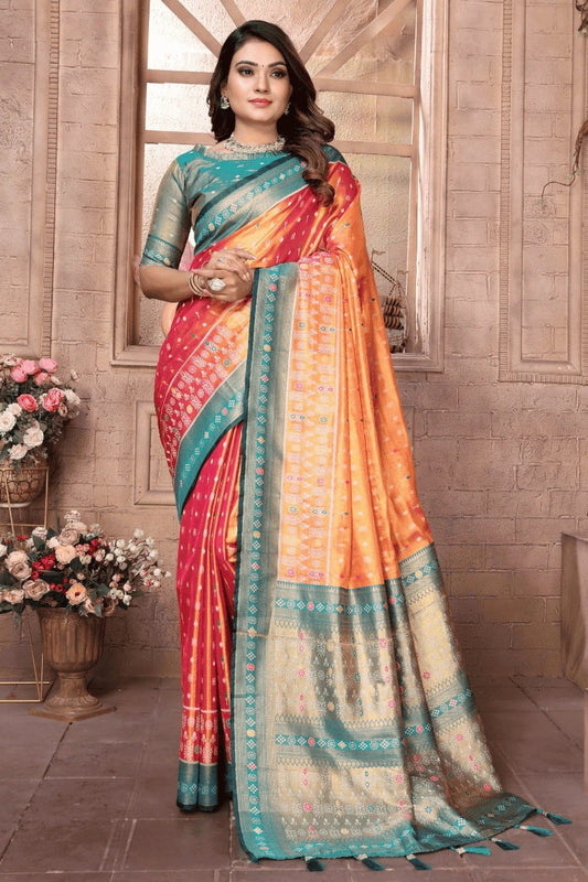 Orange and Pink Colour Woven Work Pure Banarasi Tissue Silk Traditional Saree SD1250298