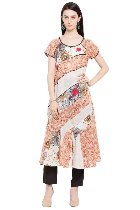 Orange and White Colour Plus Size Cotton Kurti KR1070415