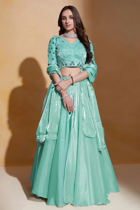 Organza  Designer Lehenga Choli In Aqua Blue Colour LC1270075 A