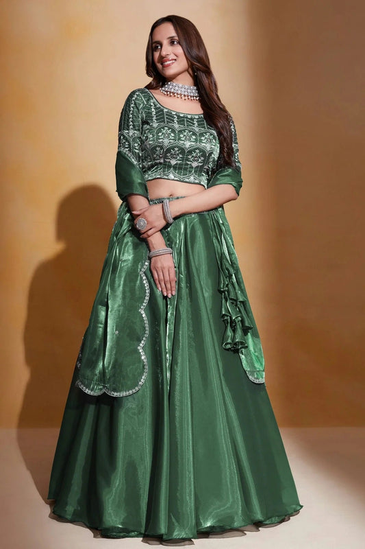 Organza  Designer Lehenga Choli In Green Colour LC1270071 A