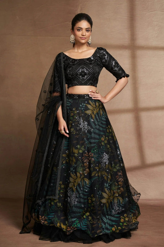 Organza and Net Designer Lehenga Choli In Black Colour LC1270063 A
