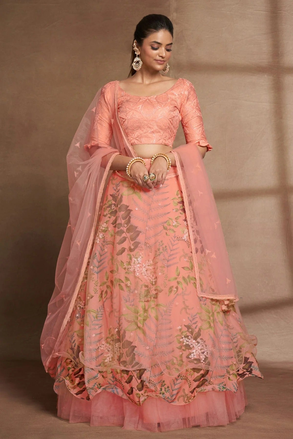 Organza and Net Designer Lehenga Choli In Peach Colour LC1270064 A
