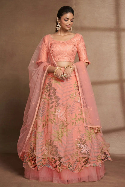 Organza and Net Designer Lehenga Choli In Peach Colour LC1270064 A