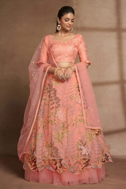 Organza and Net Designer Lehenga Choli In Peach Colour LC1270064 A