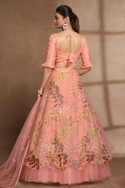 Organza and Net Designer Lehenga Choli In Peach Colour LC1270064 B