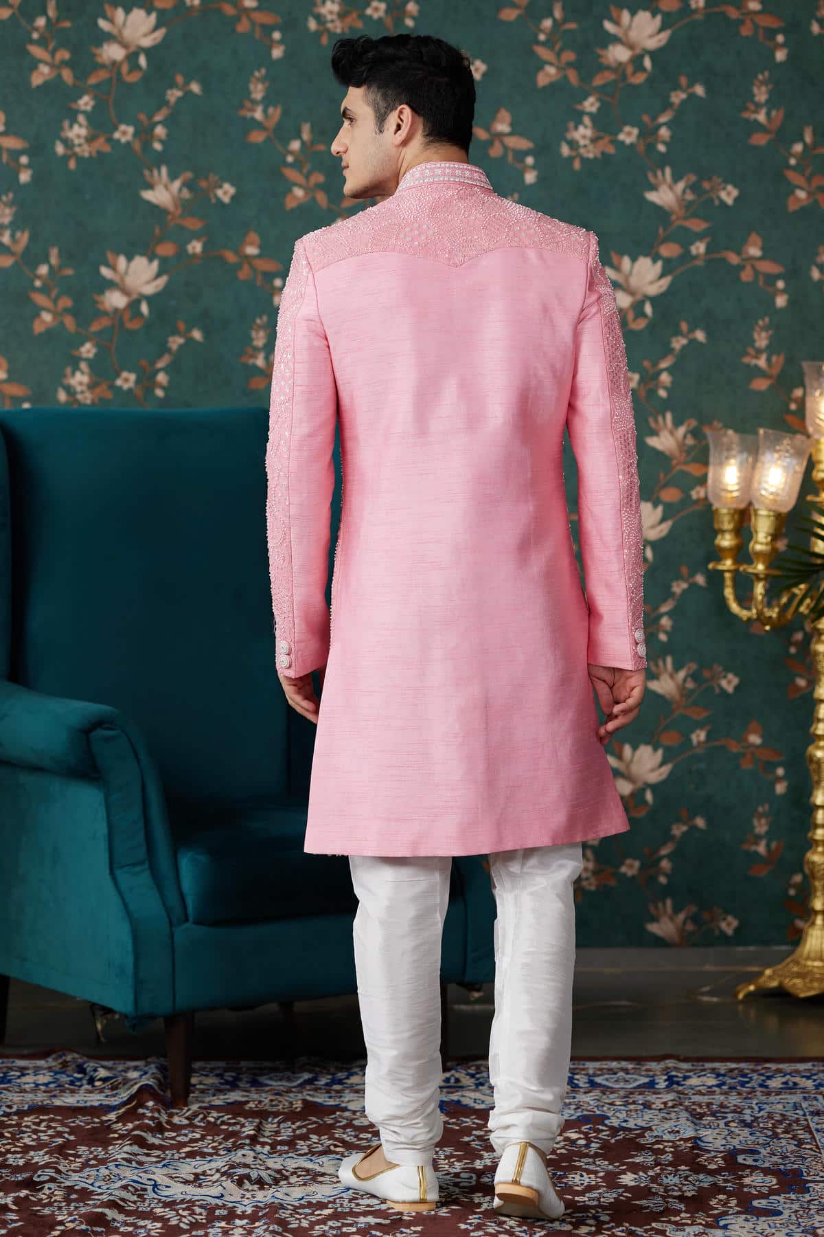Park Pink Colour Art Silk Thread Work Sherwani