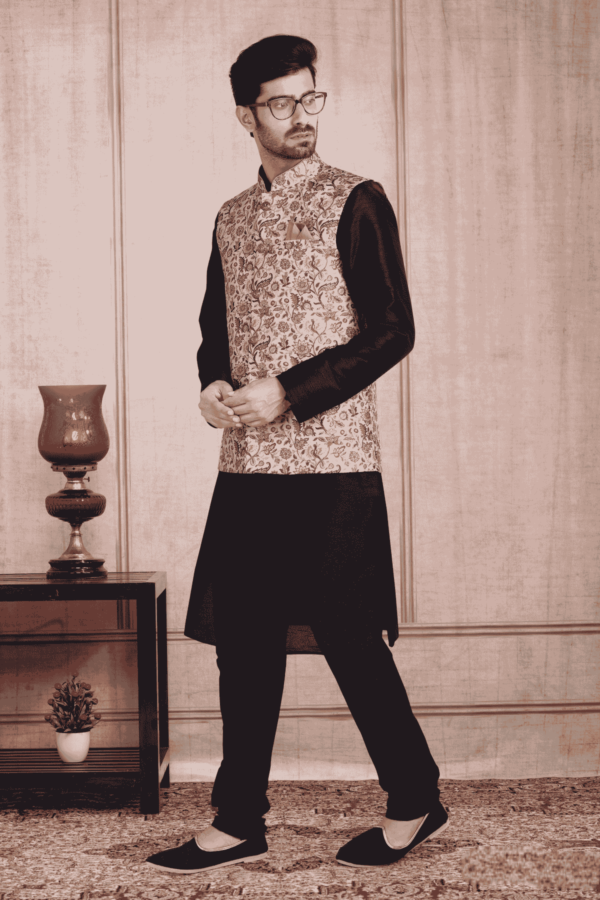 Pastel Blue Colour Banarasi Silk Digital Printed Kurta Pajama With Jacket