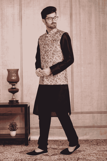 Pastel Blue Colour Banarasi Silk Digital Printed Kurta Pajama With Jacket