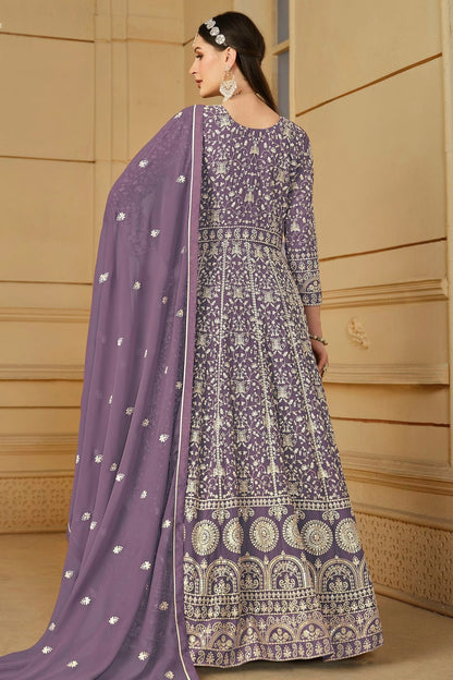 Pastel Blue Colour Semi Stitched Faux Georgette Anarkali Suit SM1050462 A
