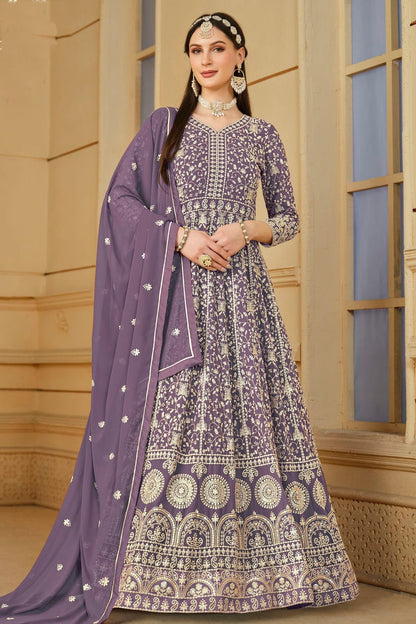 Pastel Blue Colour Semi Stitched Faux Georgette Anarkali Suit SM1050462