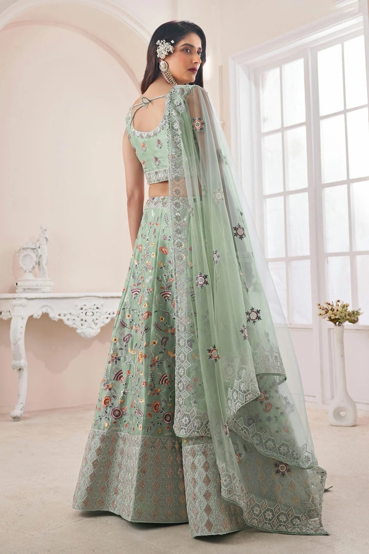 Pastel Green Colour Embroidery Art Silk Lehenga Choli LD1080837 A