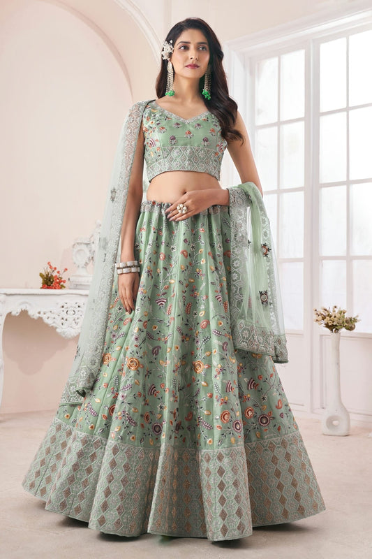 Pastel Green Colour Embroidery Art Silk Lehenga Choli LD1080837