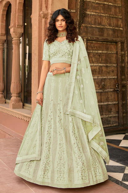Pastel Green Colour Embroidery Organza Lehenga Choli LD1080812 A