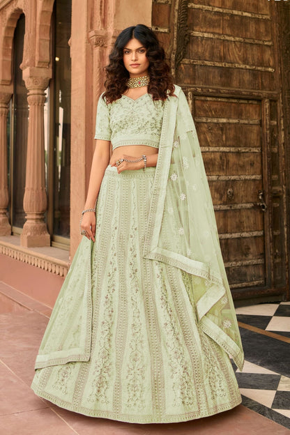 Pastel Green Colour Embroidery Organza Lehenga Choli LD1080812