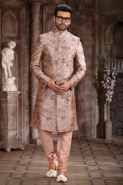Peach Colour Art Silk Digital Printed Work indo western Sherwani