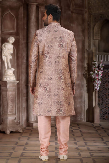 Peach Colour Art Silk Digital Printed Work indo western Sherwani