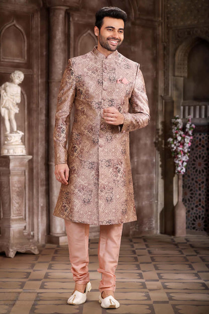 Peach Colour Art Silk Digital Printed Work indo western Sherwani