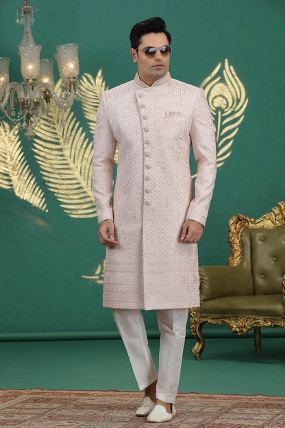 Peach Colour Art Silk Embroidery Sherwani