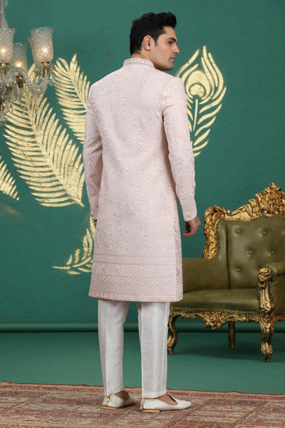 Peach Colour Art Silk Embroidery Sherwani