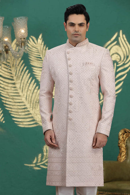 Peach Colour Art Silk Embroidery Sherwani