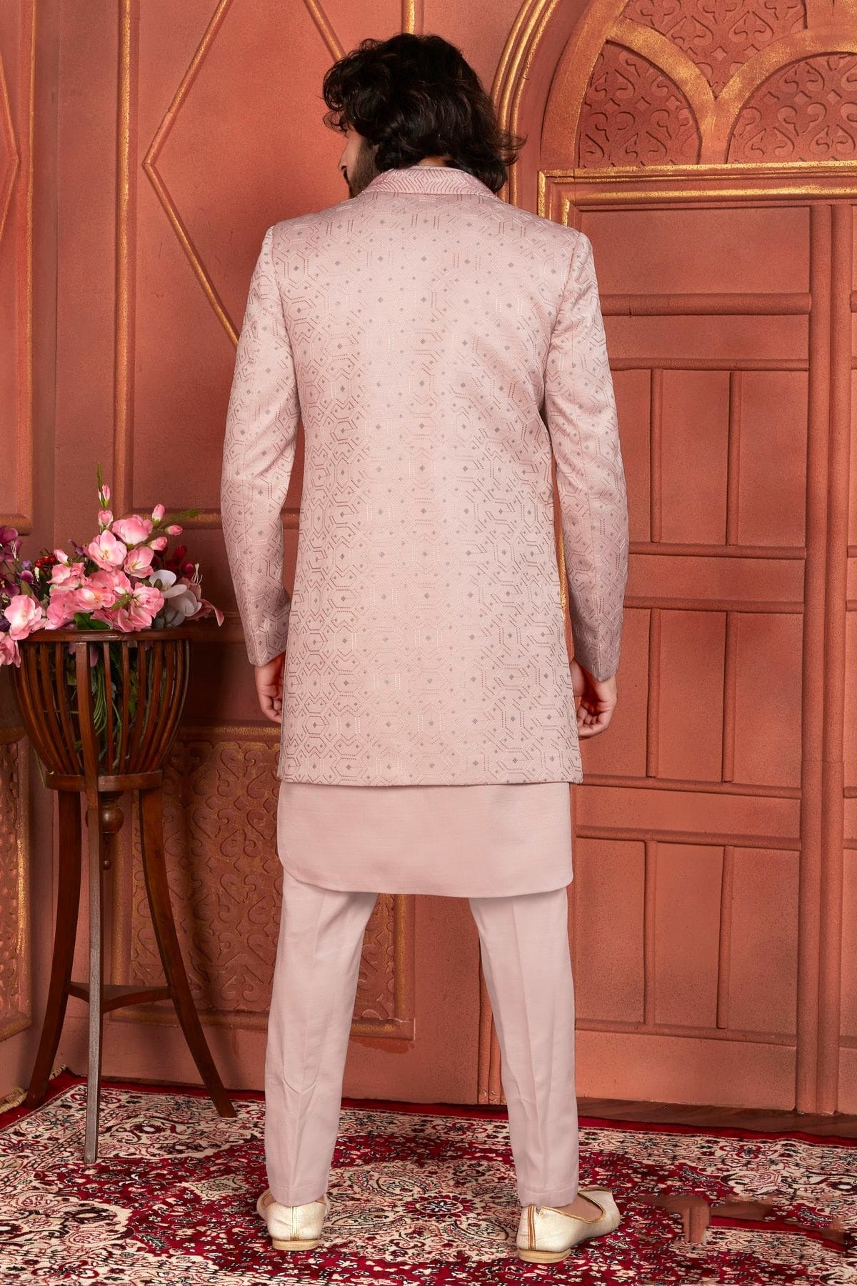 Peach Colour Art Silk Indowestern Sherwani With Aligadhi Pant SH1230001 B