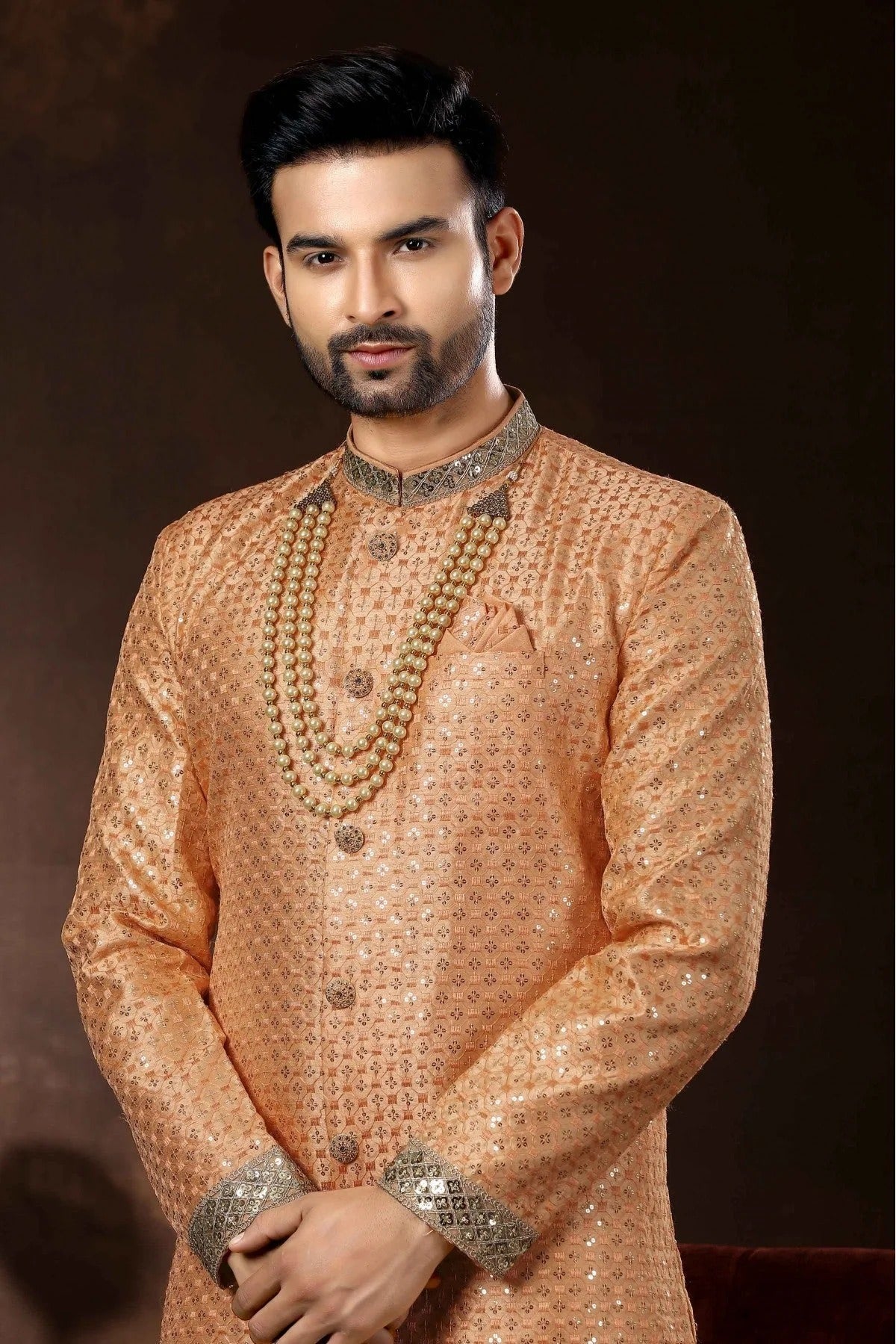 Peach Colour Art Silk Sherwani SH1040358 A