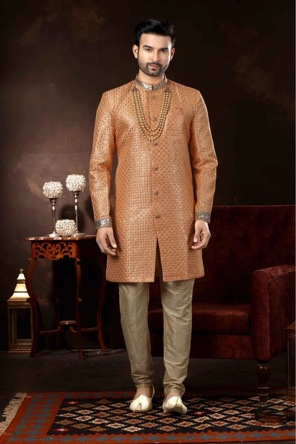Peach Colour Art Silk Sherwani SH1040358