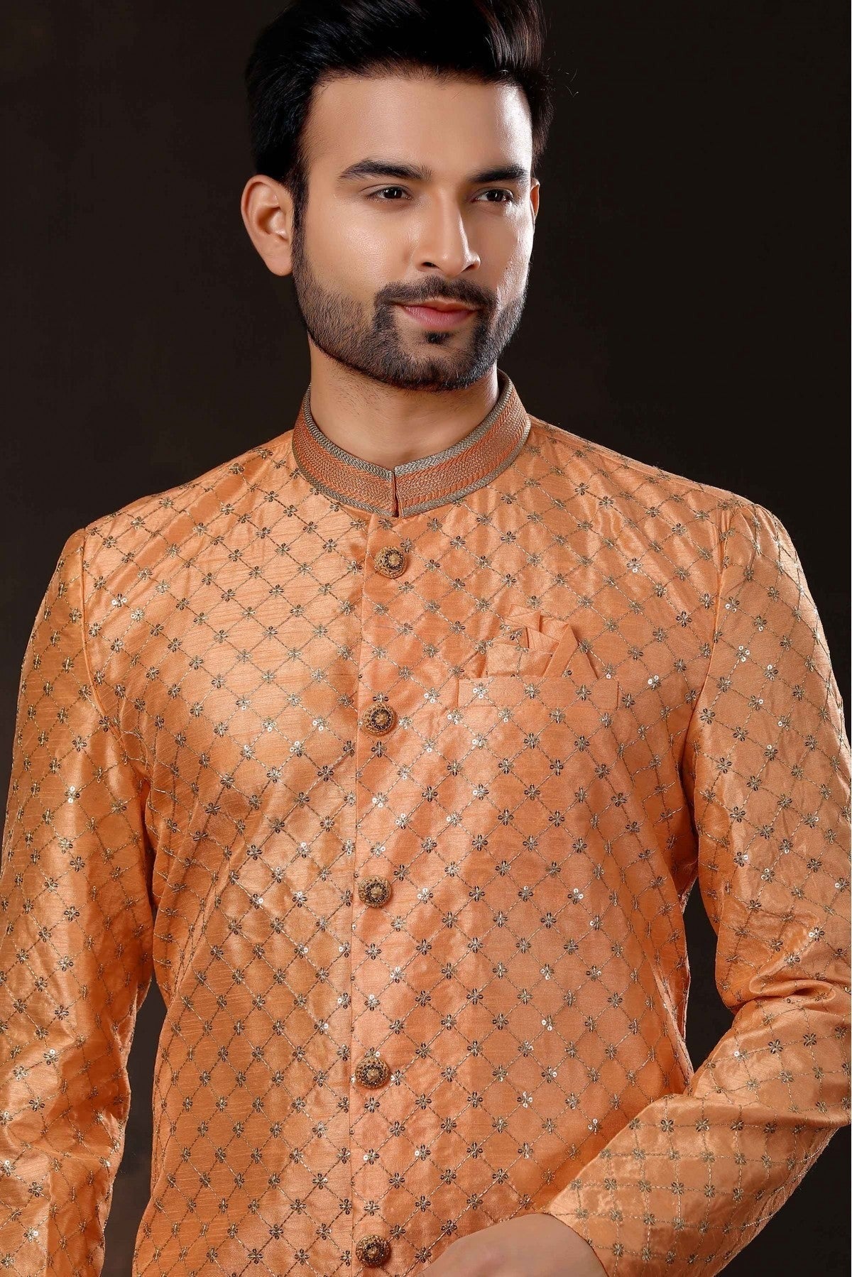 Peach Colour Art Silk Sherwani SH1040360 A