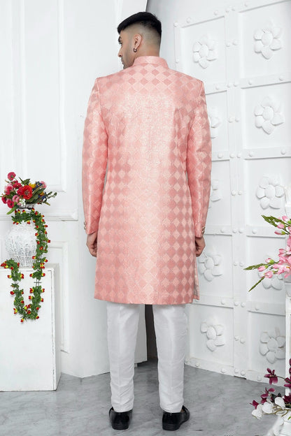 Peach Colour Art Silk Sherwani With Aligadhi Pant SH1230070 B