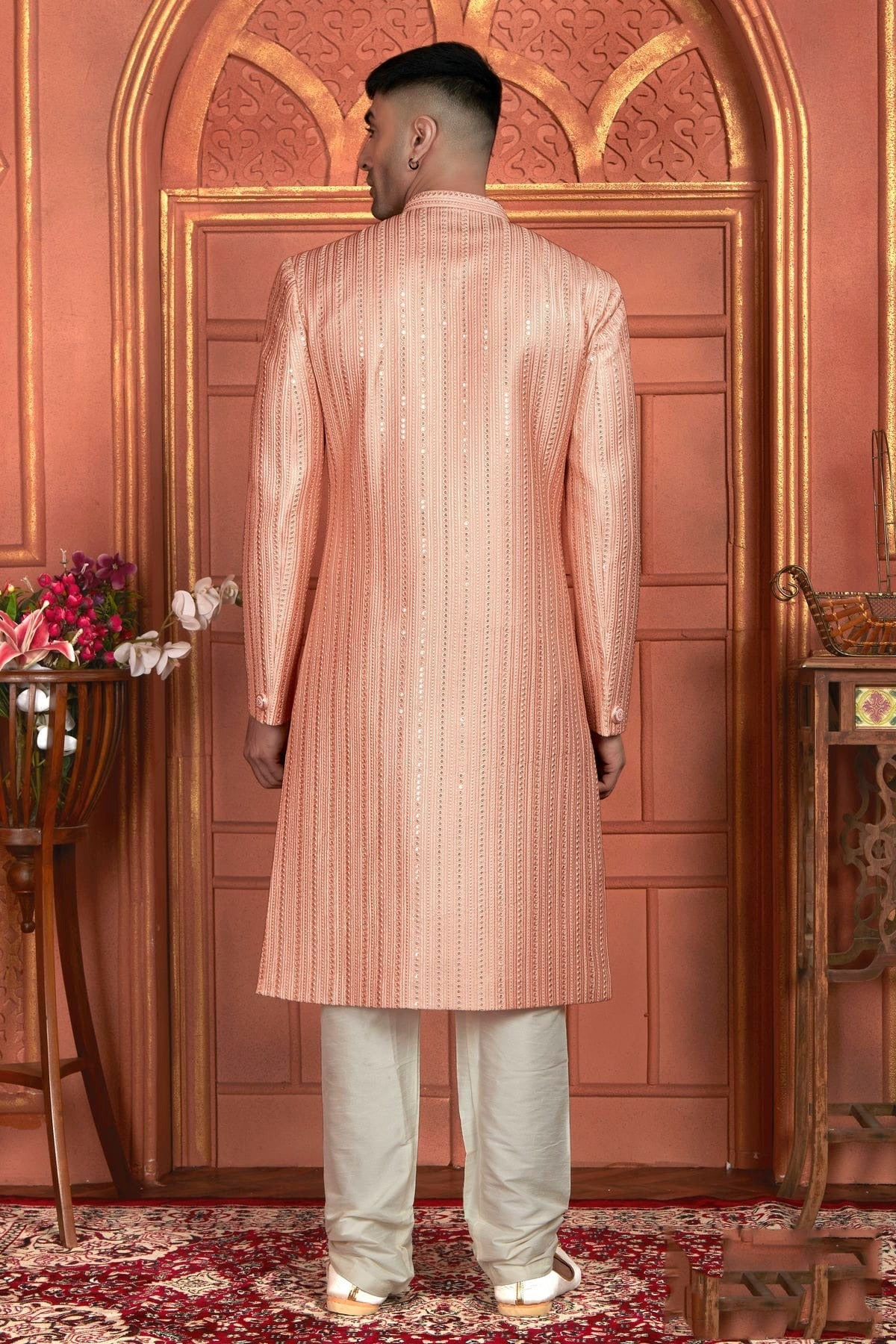 Peach Colour Art Silk Sherwani With Churidar Pant SH1230051 B