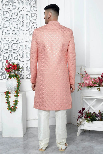 Peach Colour Art Silk Sherwani With Churidar Pant SH1230062 B