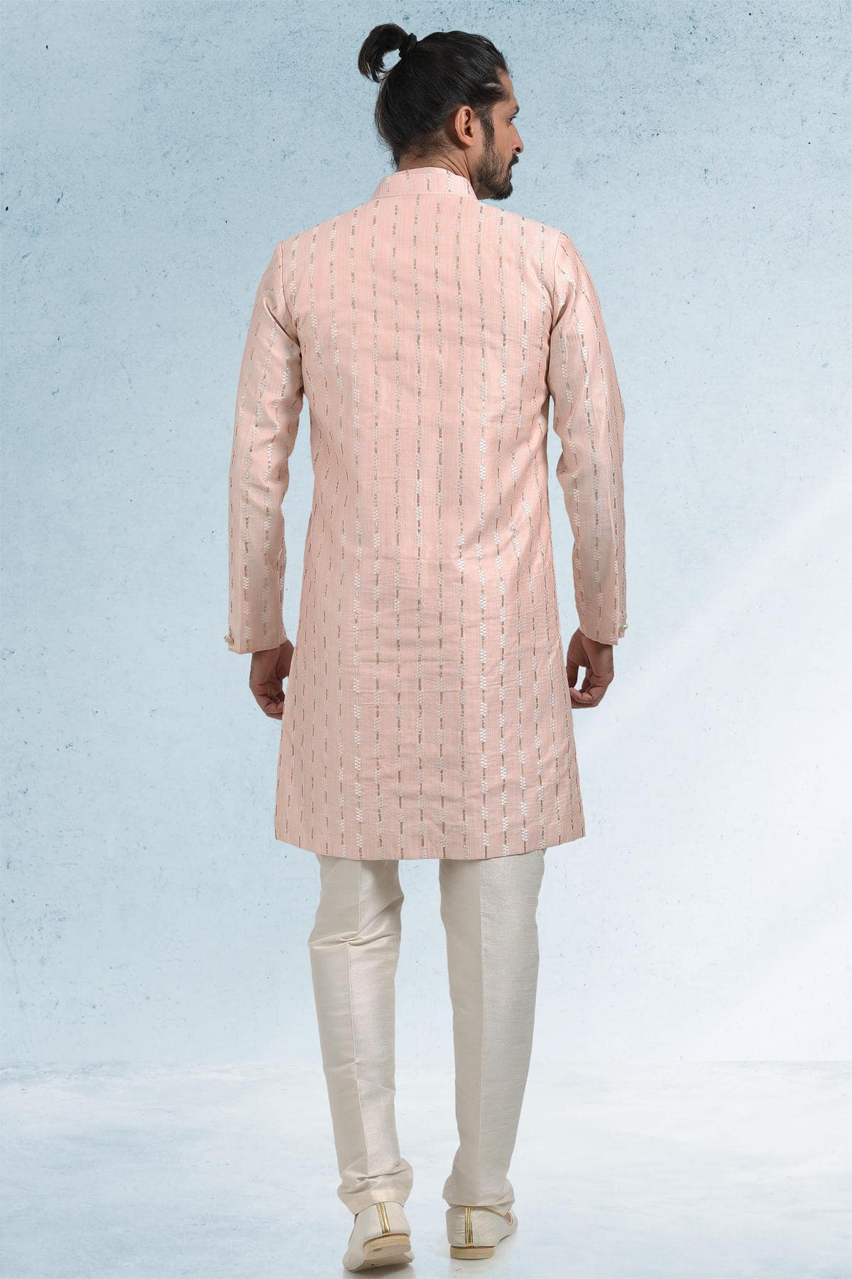 Peach Colour Art Silk Thread Work Kurta Pajama With Jacket