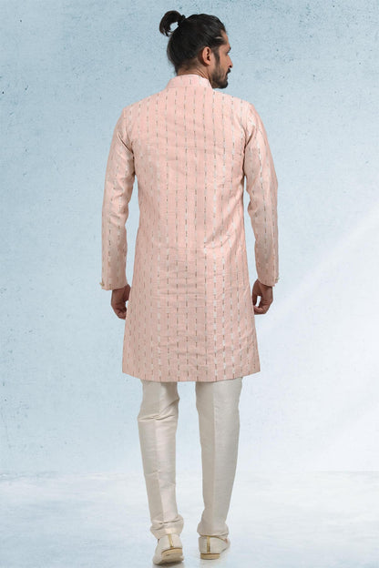 Peach Colour Art Silk Thread Work Kurta Pajama With Jacket