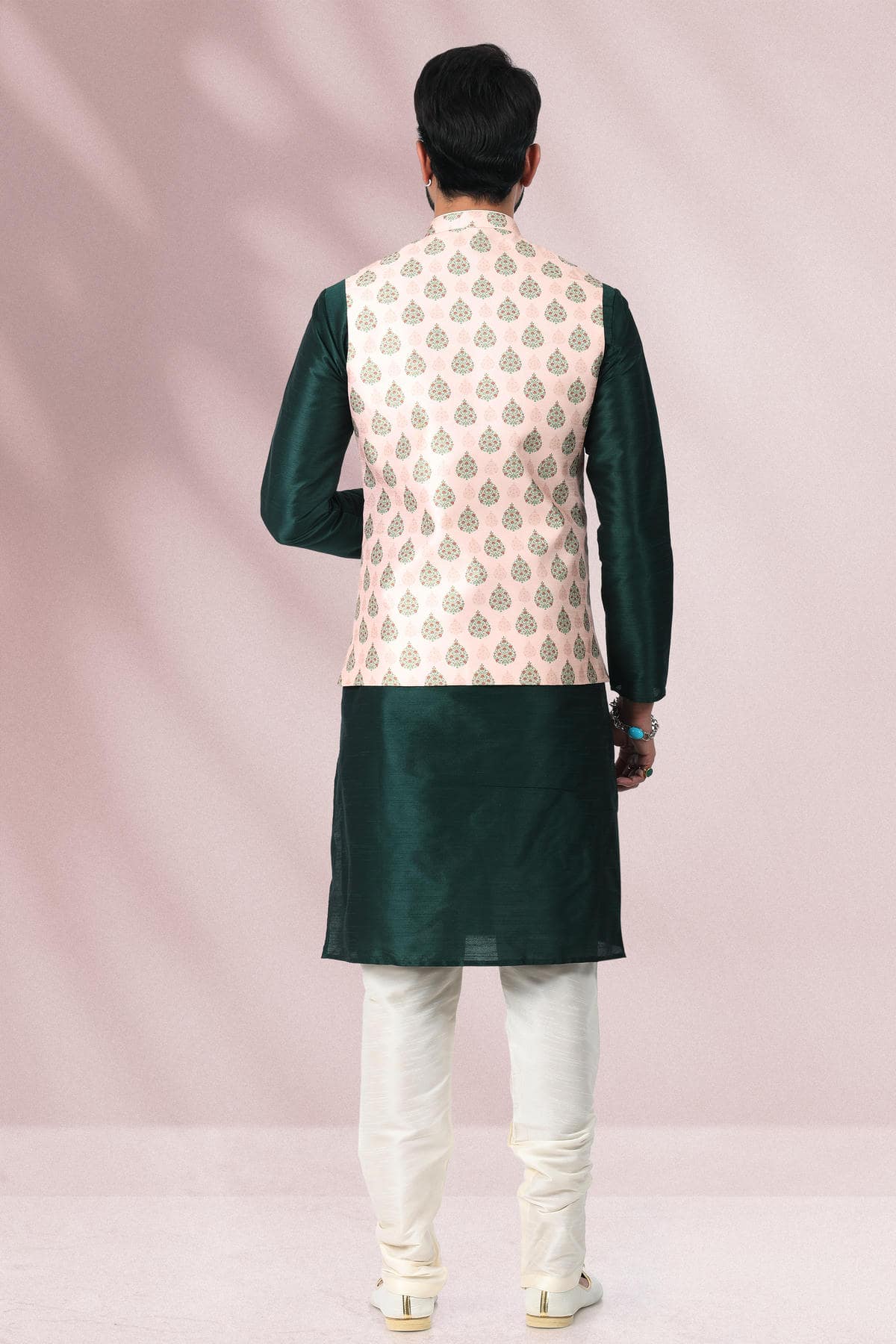 Peach Colour Banarasi Silk Woven Work Kurta Pajama With Jacket