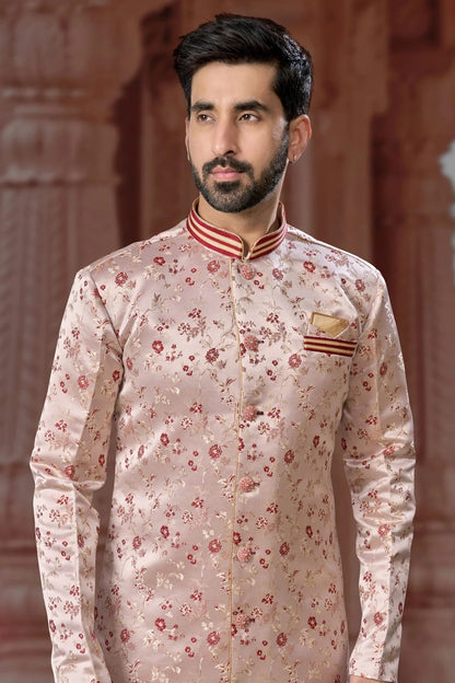 Peach Colour Banarasi Soft Jacquard Sherwani SH1040562 A
