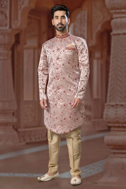 Peach Colour Banarasi Soft Jacquard Sherwani SH1040562