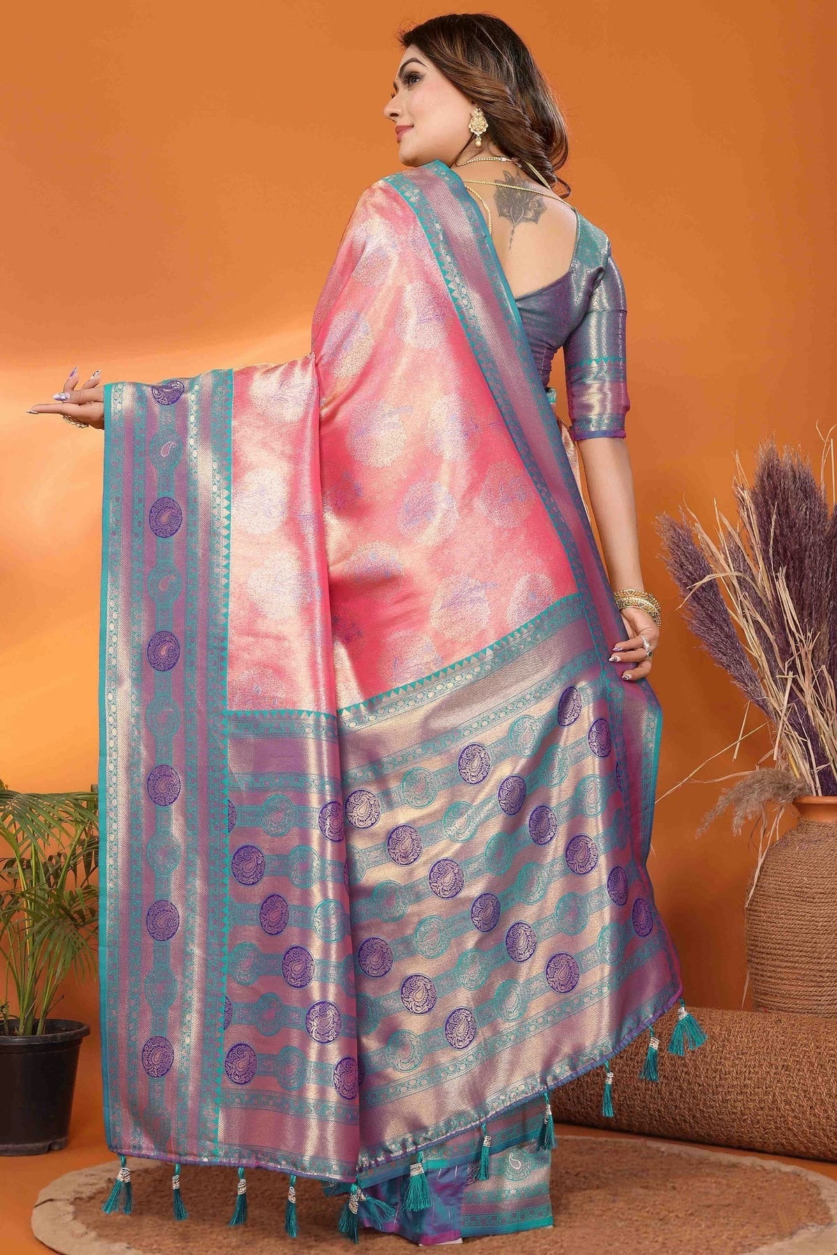 Peach Colour Banarasi Tissue Silk Traditional Saree SD1113097 A