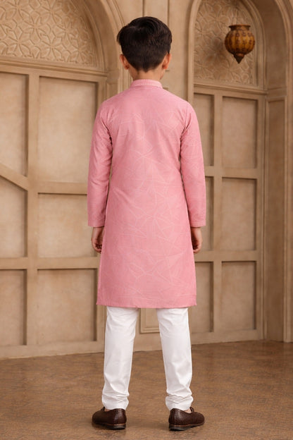 Peach Colour Brocade Art Silk Pintux Work Kurta Pajama