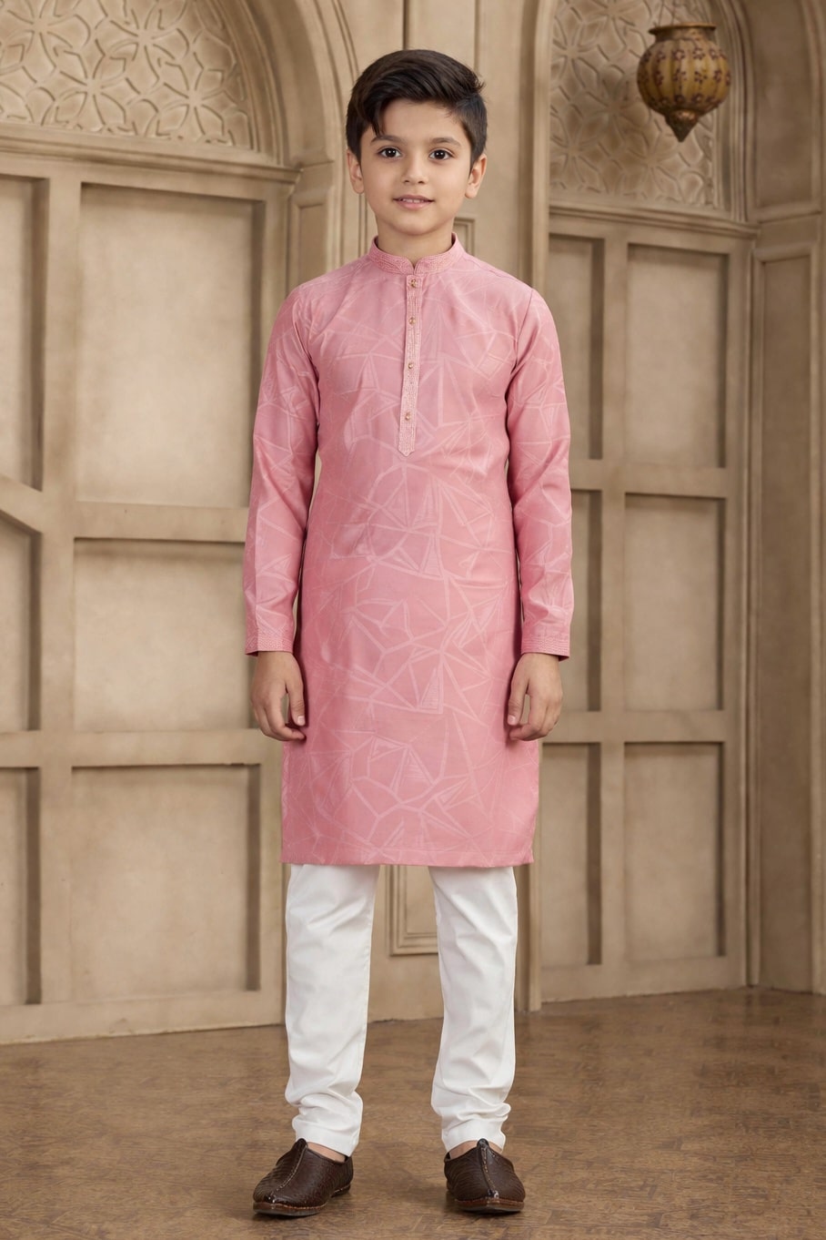 Peach Colour Brocade Art Silk Pintux Work Kurta Pajama