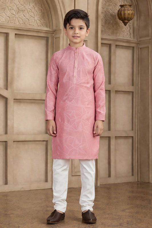 Peach Colour Brocade Art Silk Pintux Work Kurta Pajama