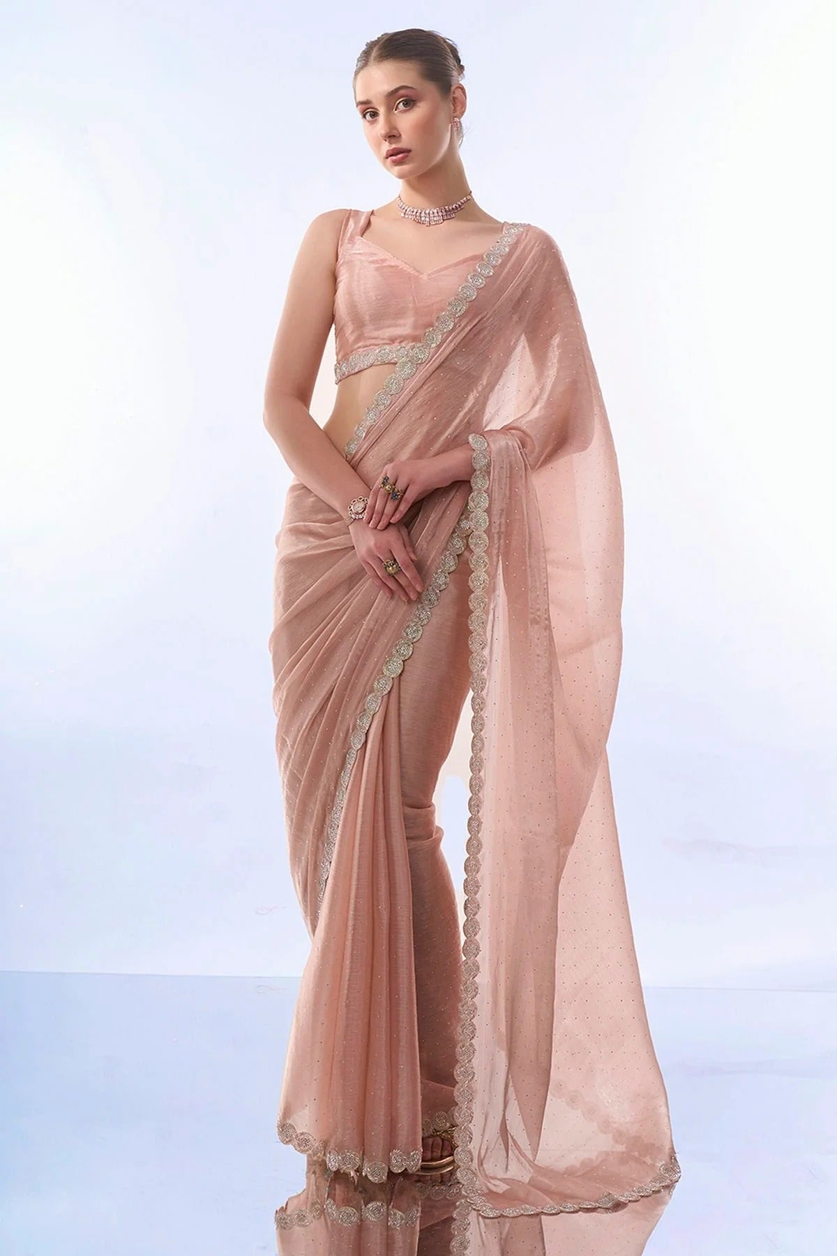 Peach Colour Burburry Saree SD1110438
