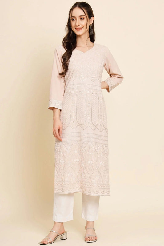 Peach Colour Butter Crepe Kurti KR1111026